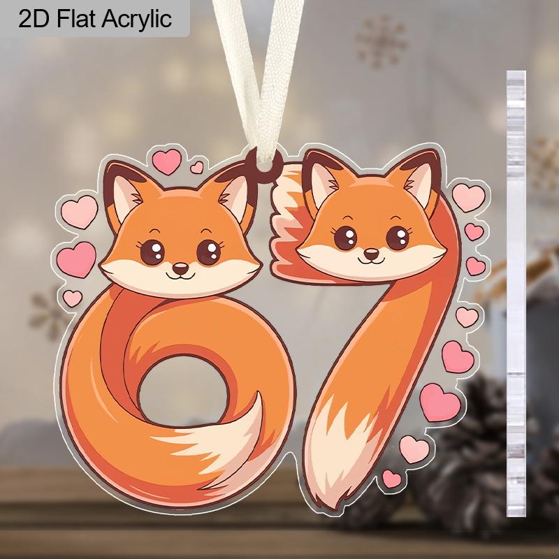Valentine's Day Transparent Acrylic Pendant Two Fox Tails 6 7 Pattern Hanging Decor Gift for Friends Galentine's Day