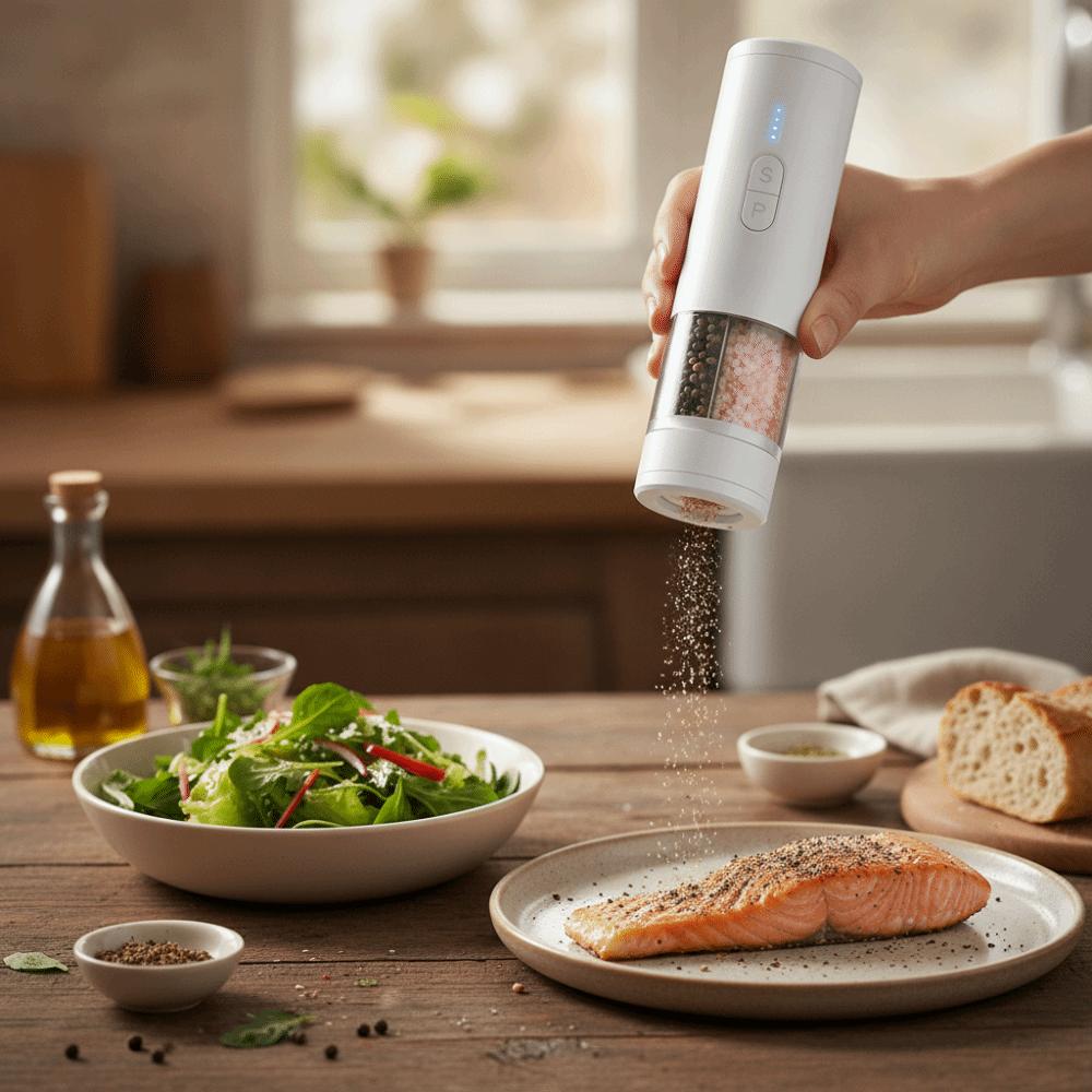Adjustable Burr Electric Pepper Salt Grinder 2 In 1 Kitchen Spice Grinding Bottle Cooking