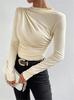 Dames Mock Neck Lange Mouwen Gerimpeld Slim Fit Effen Polyester Gebreid Basic T-shirt Casual Herfst Laagjes Top XS-XXL
