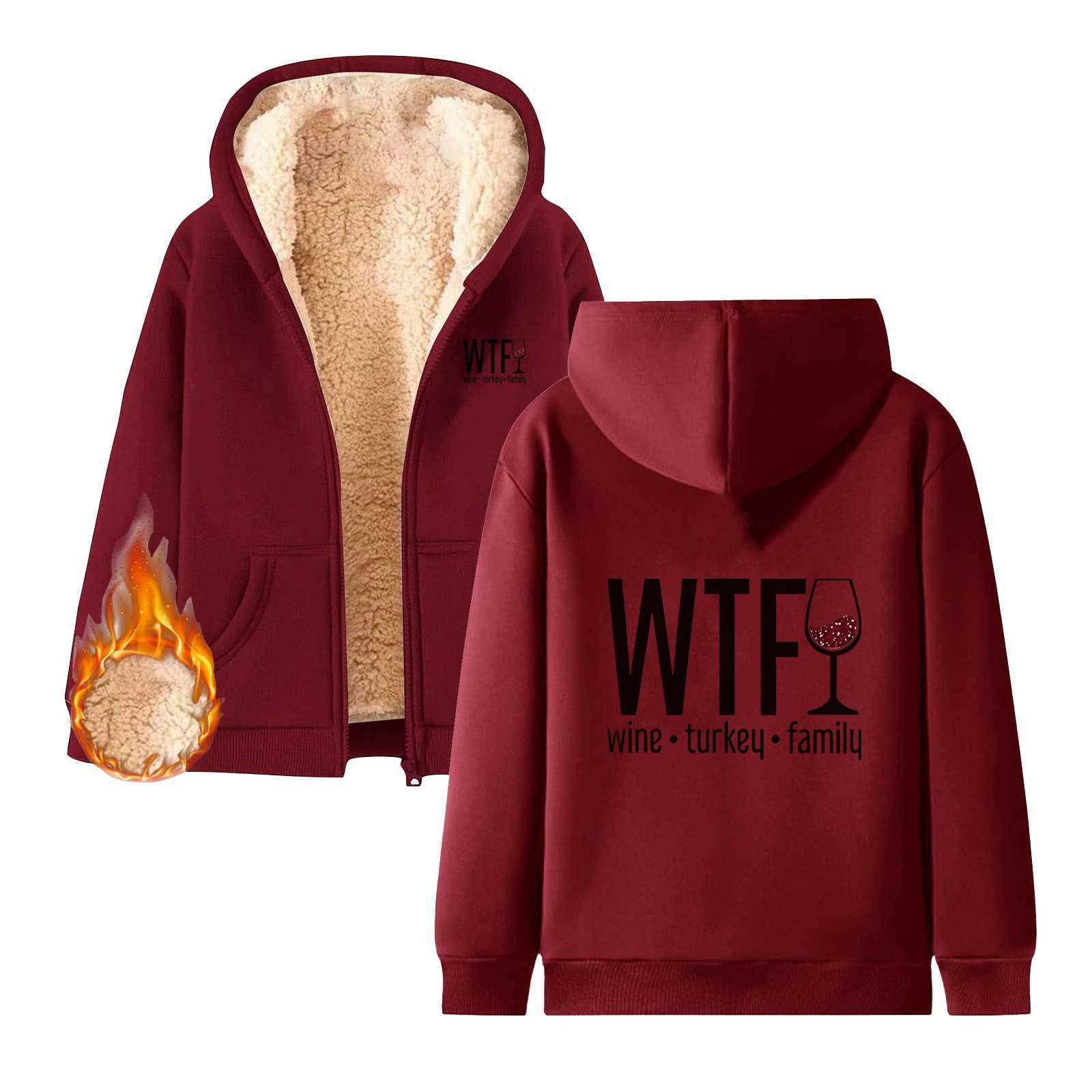 

Женская утепленная свободная куртка-кардиган с капюшоном и принтом в честь Дня благодарения M винный