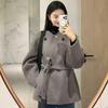 Korean Style Grey Wool Coat: 2025 Autumn/Winter Petite Belted Hepburn Woolen Outerwear