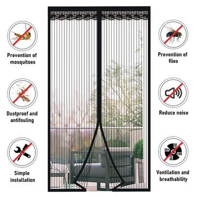 Magnetischer Fliegengitter-Türvorhang, selbstdichtende Fliegengittertür, robuster Türgitter-Magnetverschluss, insektensicher, einziehbares Fliegengitter-Türnetz, Schwarz