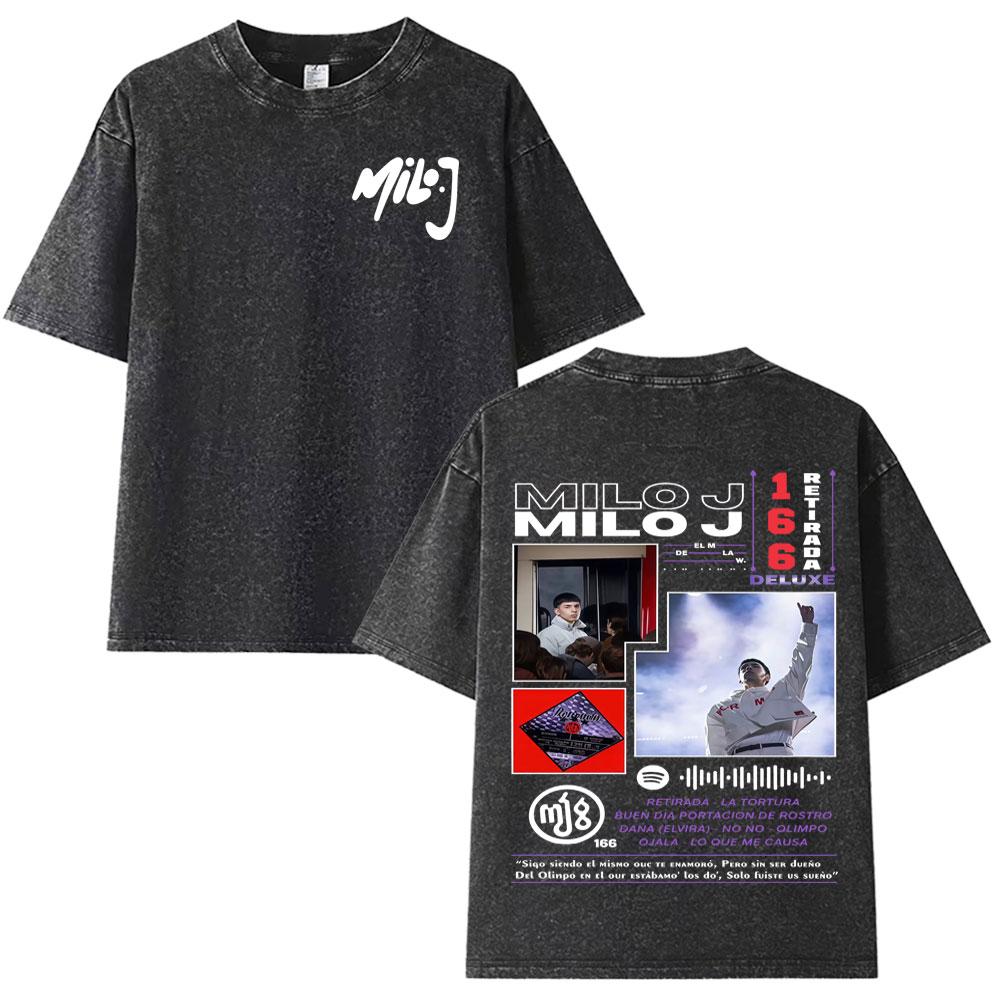 Milo J  Album Casual Graphics Vintage Washed Tee Hip Hop Oversized T Shirt Mens Women Streetwear Short Sleeve Tshirts Unisex
