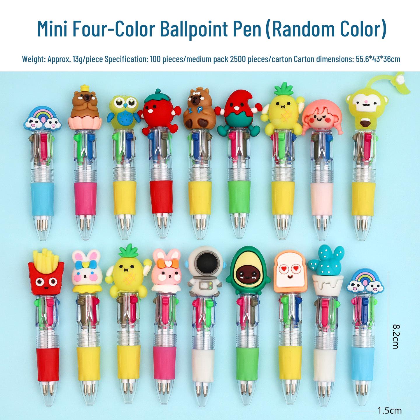 

Creative Cartoon Four-Color Ballpoint Pen with Cute Design, Soft Grip, Mini Size, and Smooth Writing.