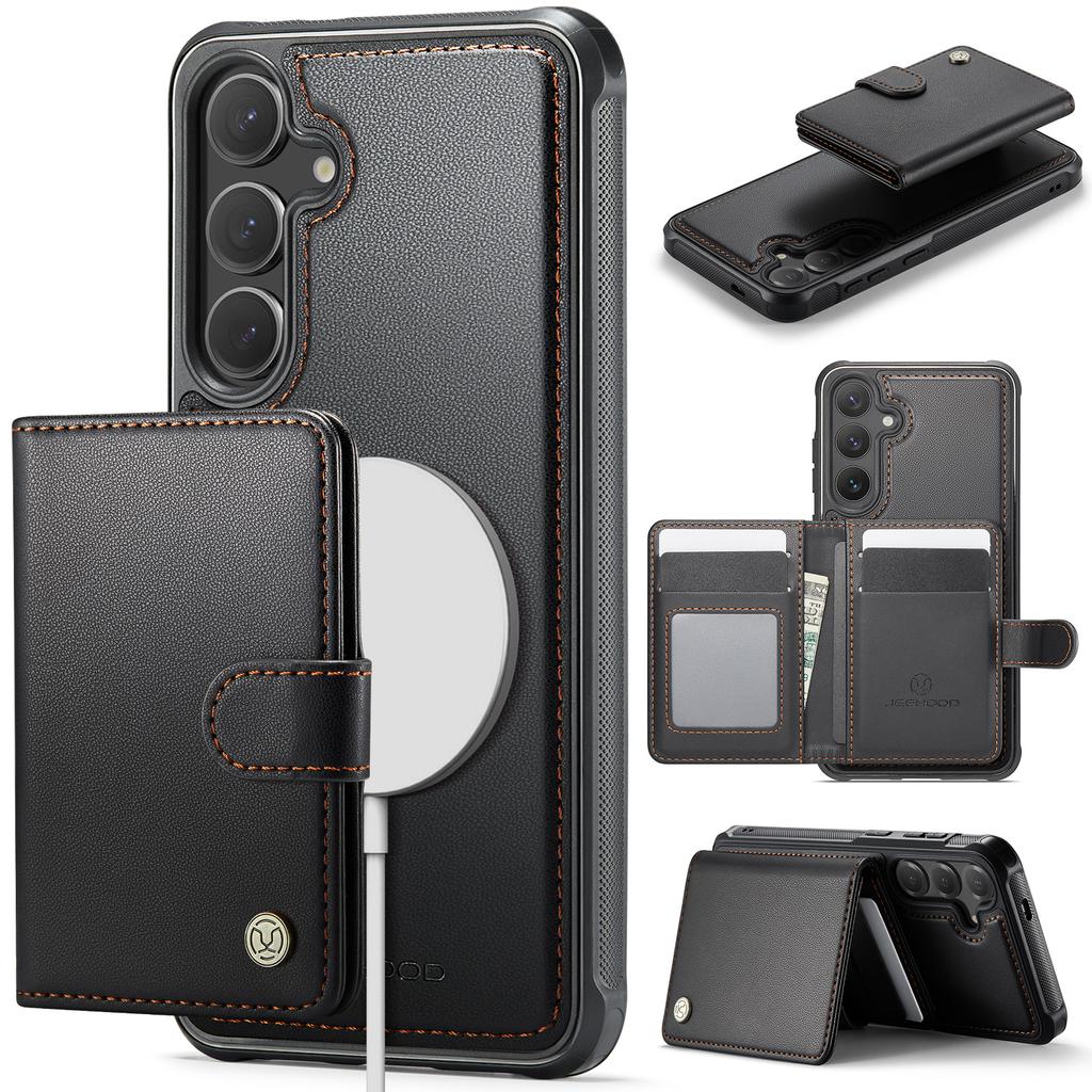 For Samsung Galaxy S25 FE Case JEEHOOD J09 RFID Blocking Card Holder Leather Back Phone Cover Magnetic Case