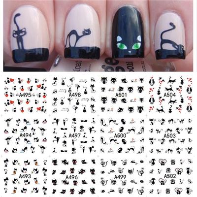 1 Arkusz 12 Rodzaje Woda Przenieś Nails Art Naklejka Kot Wzory Nail Wraps Naklejka