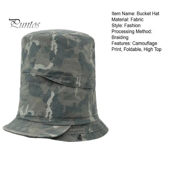 Cappello a Cilindro con Cima a Cupola Stampa Mimetica Cappello a Secchiello, Pescatora Pieghevole con Design Allacciato, Bottoni Automatici Metallici Estivi Parasole per Escursionismo all'Aperto Viaggio Abbigliamento Casual