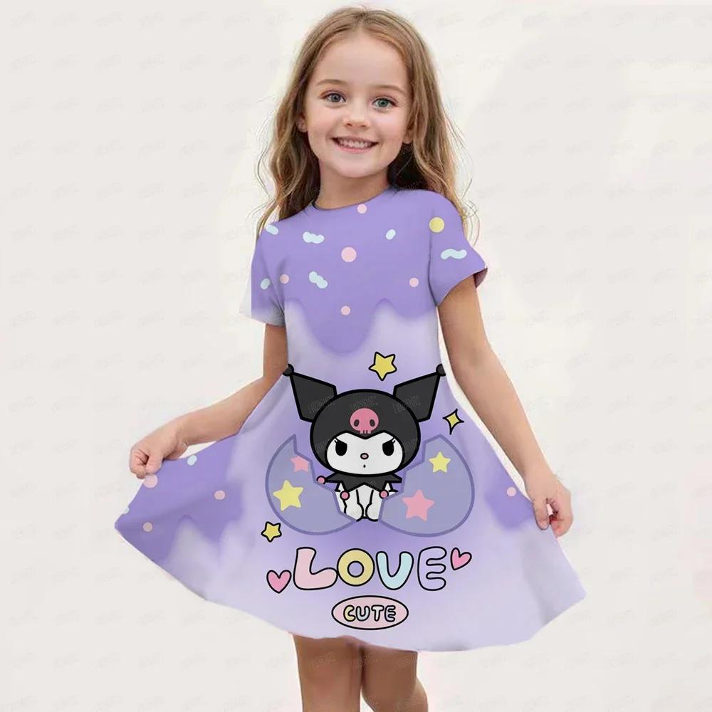 New Summer Girls Dress Fashion Cartoon Cute Cinnamoroll &Hello Kitty 3D Printing Dresses Kids Short Sleeve Princess Clothing