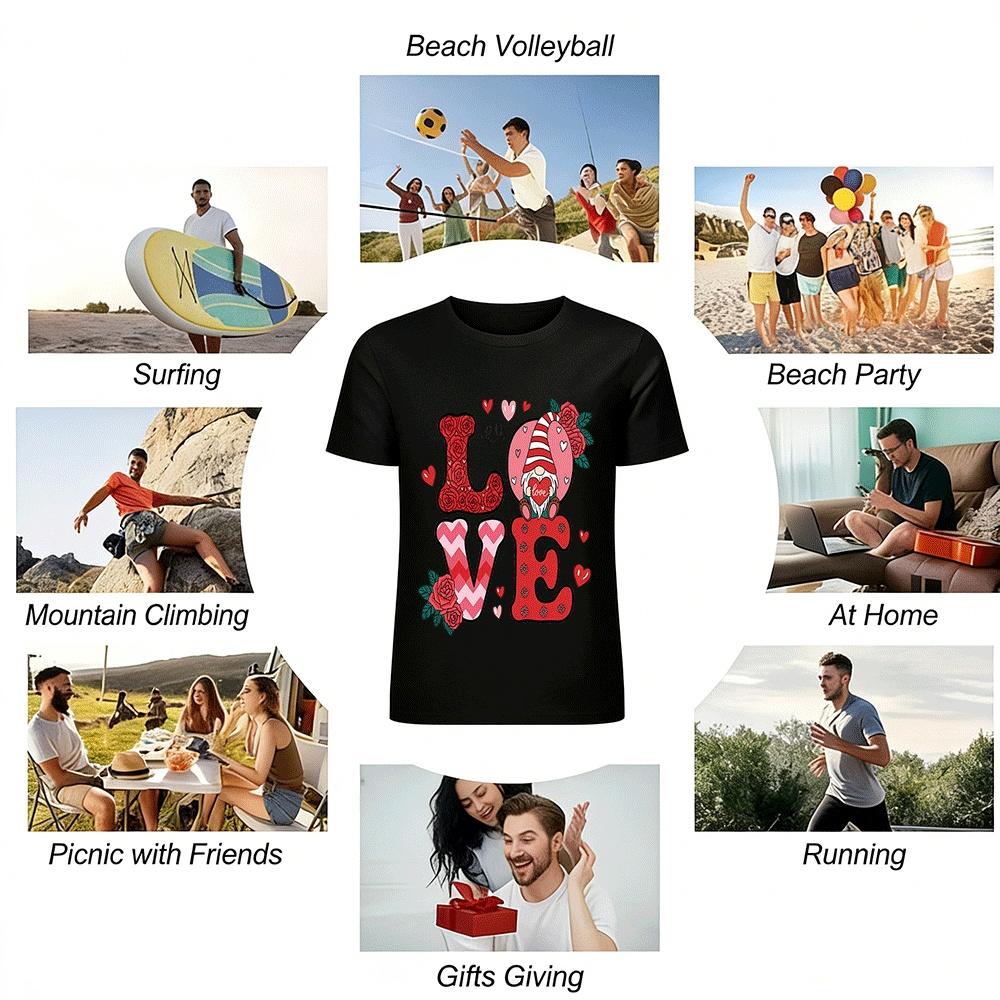 Valentine's Day LOVE Gnome Print Casual Top Pure cotton T-shirt