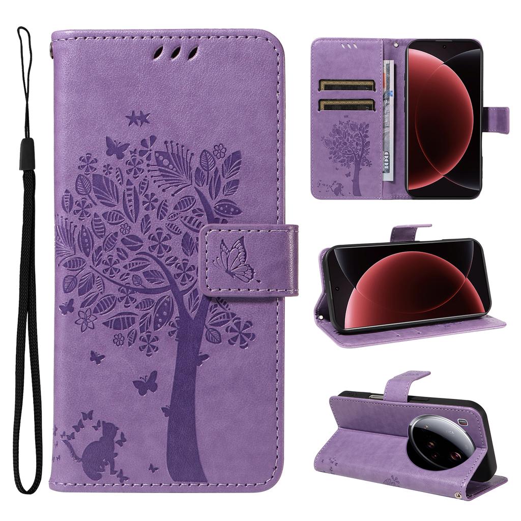 For Xiaomi 15 Ultra Phone Case with Stand Cat Tree Pattern Leather Wallet Mobile Cover