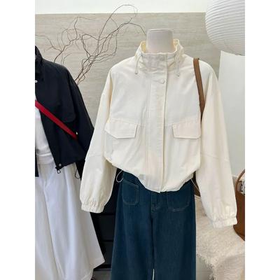 Spring Autumn Loose Casual Jacket Work Top Korean Style Stand Collar Short Women's