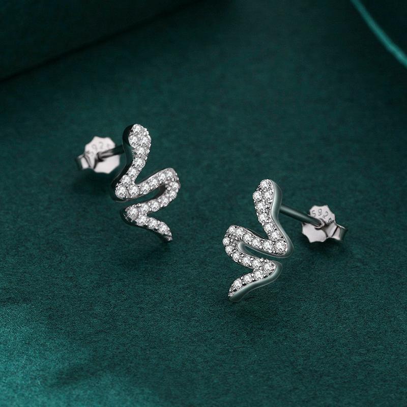 MODIAN 925 Sterling Silver Shining Cubic Zirconia Snake Stud Earrings For Women Animal Earrings Trendy Women Jewelry