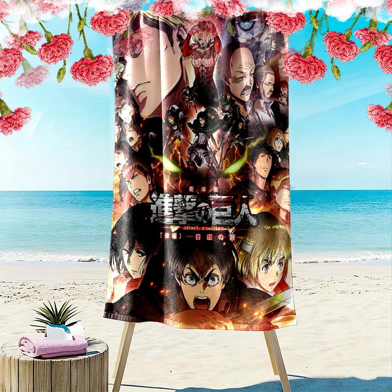 Anime Attack-on-Titan Print Beach Towel, Large Soft Quick Dry Towel for Beach Camping Swimming
