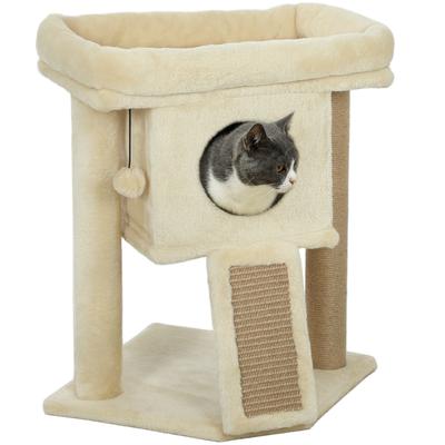 Cat Scratching Post with Jute Scratch Mat, Lounging Platform, Play Ball, Cat House, Beige, 40 X 40 X 57 Cm