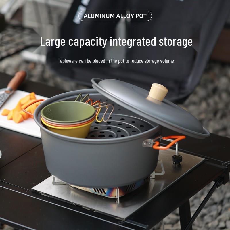 7.5L Aluminum Alloy Outdoor Steaming & Cooking Pot - Portable Dual-Use Camping Cookware