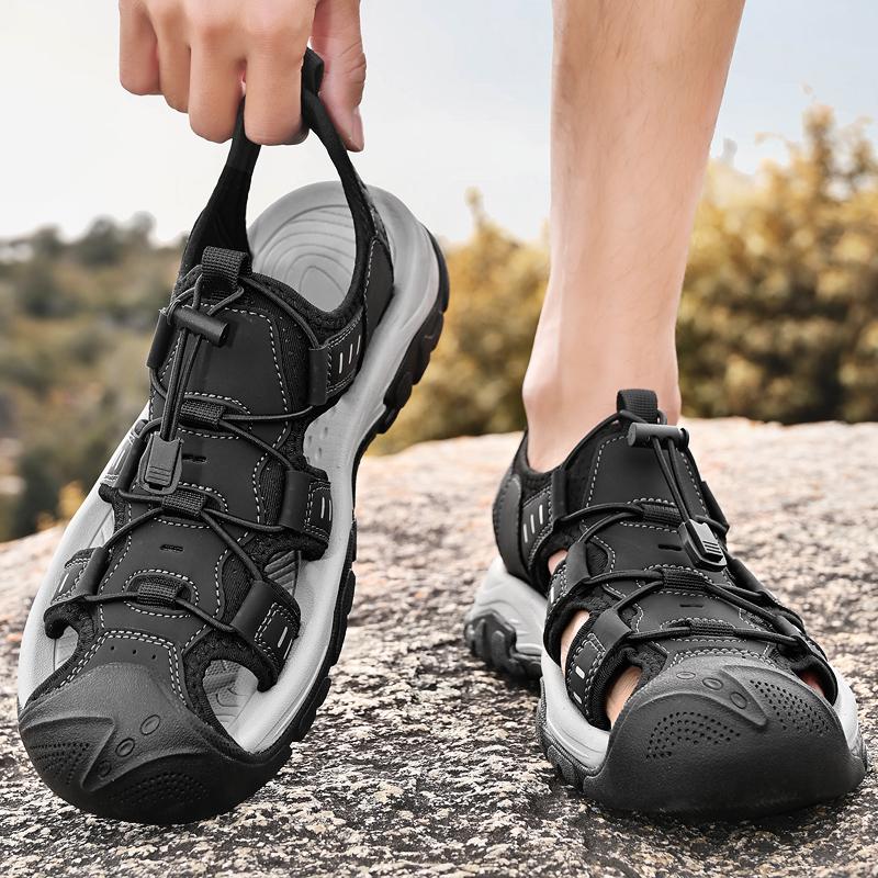 Sandalen Herren Tide Sommer neuer Stil Leder Zehenkappe Outdoor Freizeit Sport hohle Sandalen Strandschuhe
