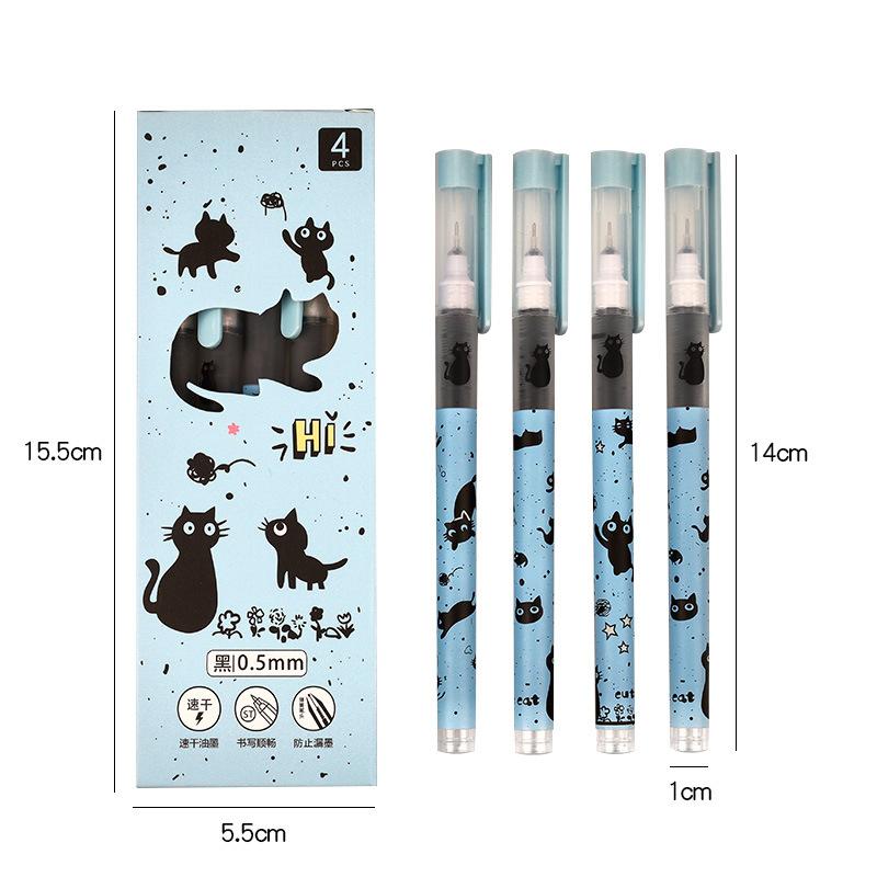 4Pcs/Lot Cute Cartoon Straight Liquid Type Ball Pens 0.5mm Black Drawing Gel Pen Signature Pen Student School Office Supplies