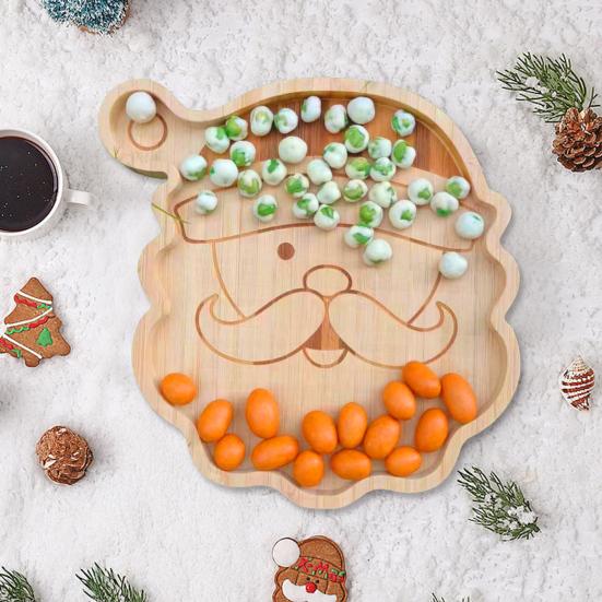Yousheng Christmas Snack Tray Santa Reindeer Bamboo Serving Platter for Candy Desserts Fruits Holiday Charcuterie Board Hostess Gifts