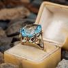 Gorgeous Charming Large Oval Blue Cubic Zirconia Stone Ring Women Fashion Golden Color Crystal Zircon Ring Bridal Trendy Jewelry