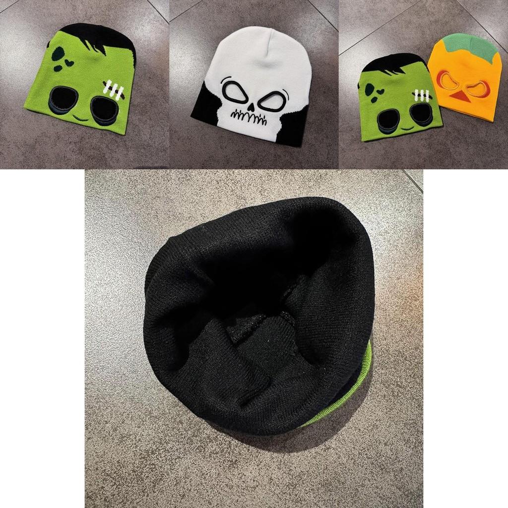 Halloween Pumpkin Skull Pattern Knit Hat With Show Eye For Winter And Fall Seasonal Wear