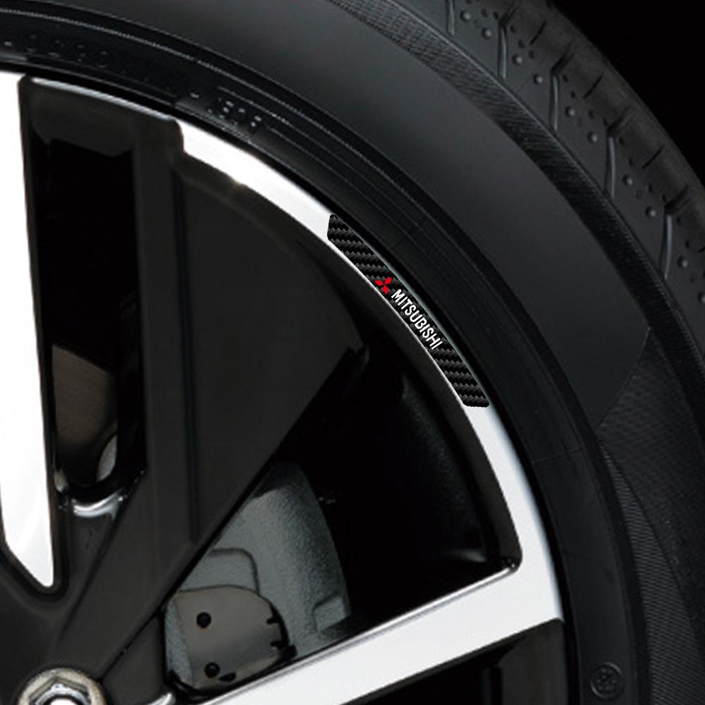 4 pièces Autocollants Jantes Roues Voiture Emblèmes Fibre de Carbone Décoration Auto Style Voiture Pour Mitsubishi lancer asx outlander pajero l200