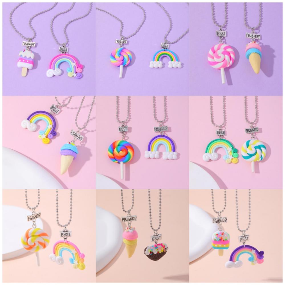15 Stil Polymer Clay Anhänger Best Friends Halsketten Set BFF Fimo Regenbogen Lutscher Eiswaffeln Anhänger Perlen Kette Kinder Geschenk