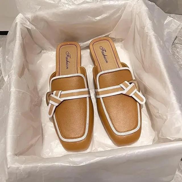 Fashion Black Mules Shoes For Women Slip On Square Heel Slippers Women 2024 New Luxury Designer PU Leather Slides Elegant Office Shoes