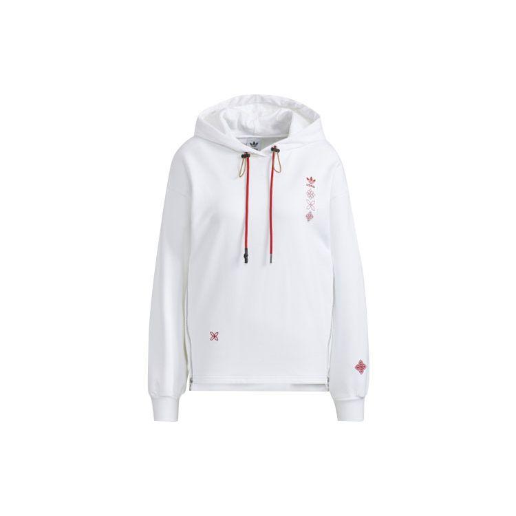 

Adidas Originals CNY Hoodie Women White Amber Yellow Black Cotton Blend Fleece Lined Kangaroo Pocket Drawstring Regular Fit Casual Streetwear HC0569 32