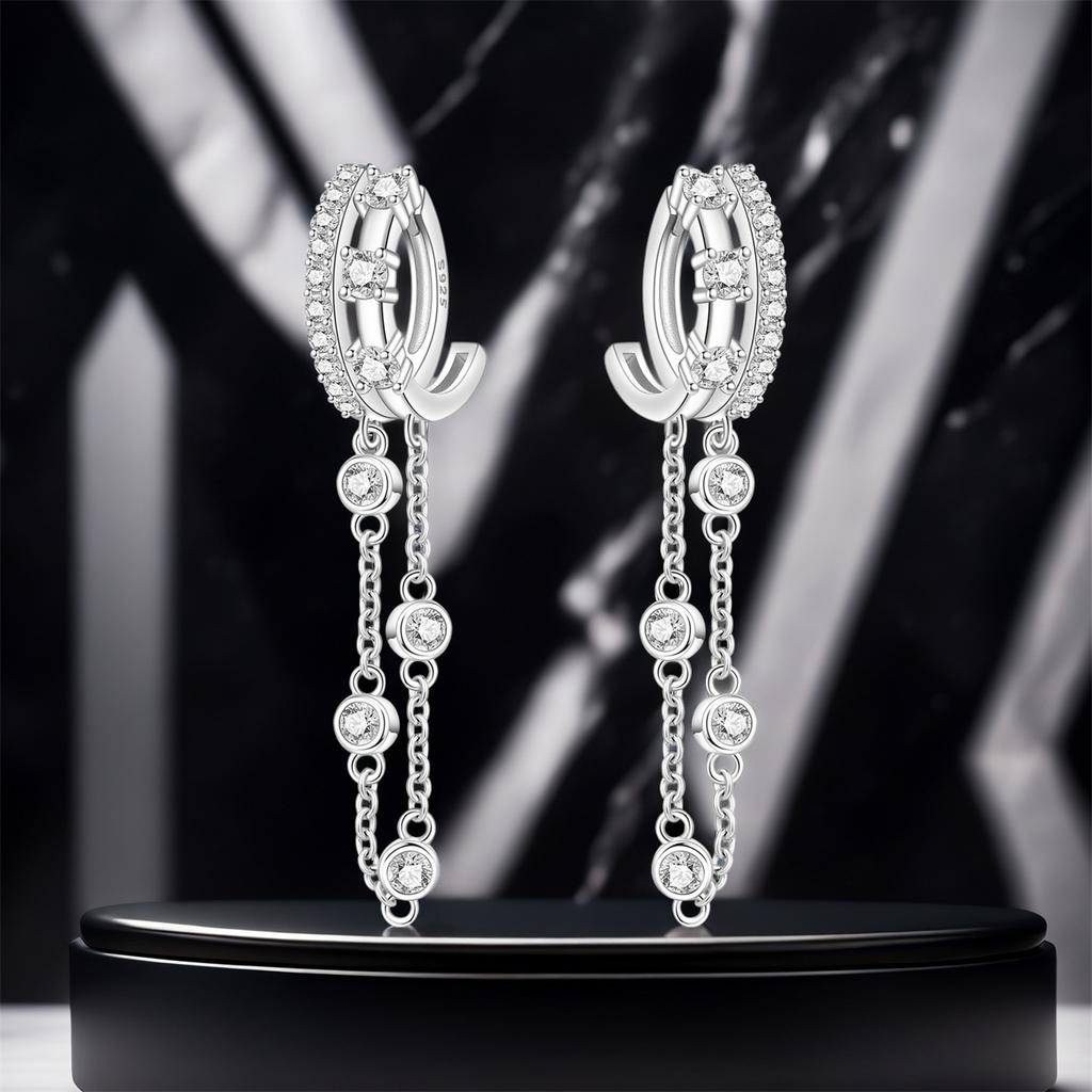 925 Silver Double Layered Tassel Drop Earrings Women Earrings Charm Fashion Versatile Party Jewelry Gifts