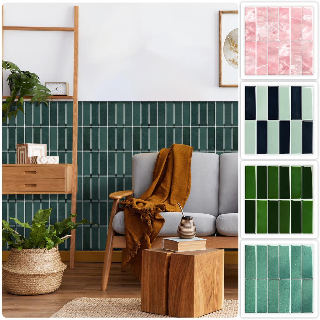 10 Piezas Pegatinas de Pared Mosaico Planas Sencillas Ladrillo de Imitación Decoración de Dormitorio Impermeables Autoadhesivas Papel Tapiz de Azulejo Decoración de Armario de Cocina