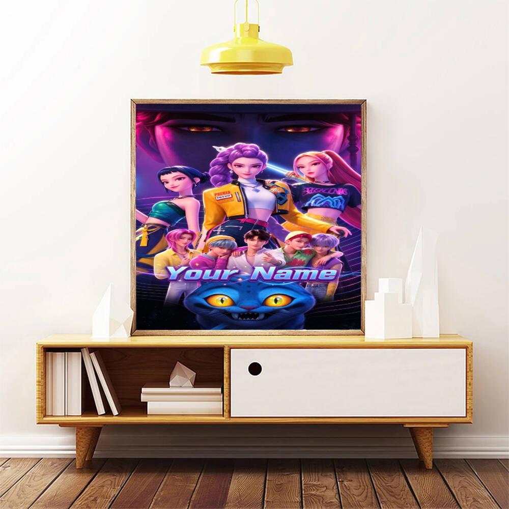 Kpop Demon Hunters Customize Your Name Diamond Painting Round Diamond Rhinestones Mosaic Diamond Embroidery Wall Paintings Rhinestones Gift Frameless
