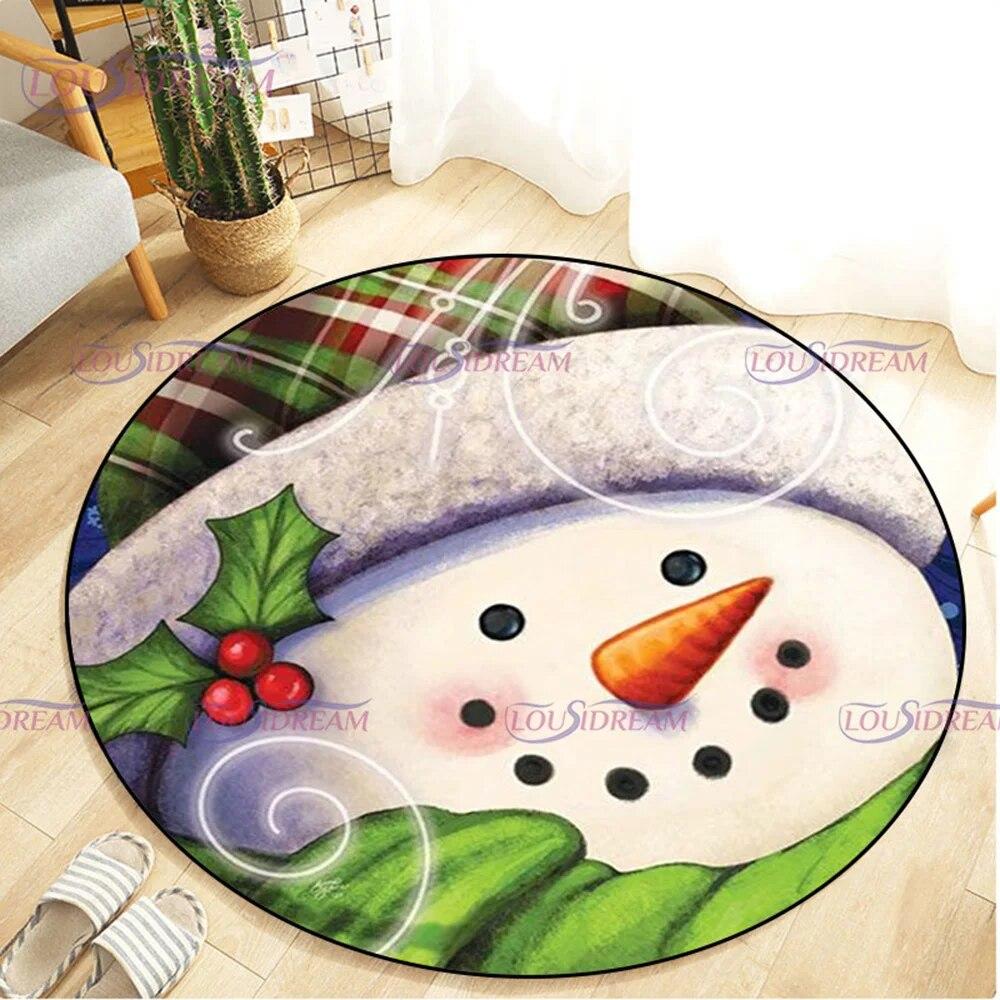 Christmas Snowman Round Carpet Floor Mat Living Room Carpet Kitchen Mat Santa Claus Carpet Picnic Mat Children's Room Decor