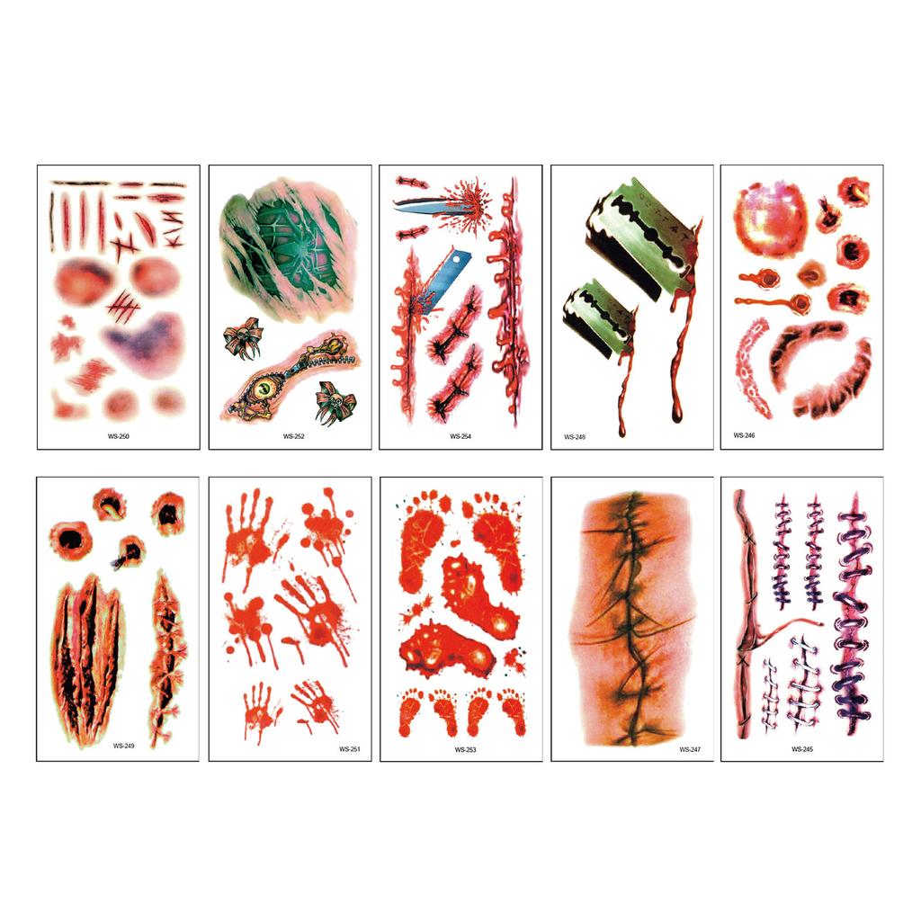 NEW Halloween Wound Scar Tattoo Sticker For Women Men Arm Body Art Tattoo Sticker Waterproof Simulation Wound Scratches Party