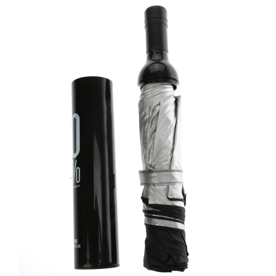 PACKOVE Wine Bottle Shaped Folding Sun and Rain UV Manual Opening and Travel Black Umbrella, Umbrella, Protection, Waterproof, Closing, Compact,