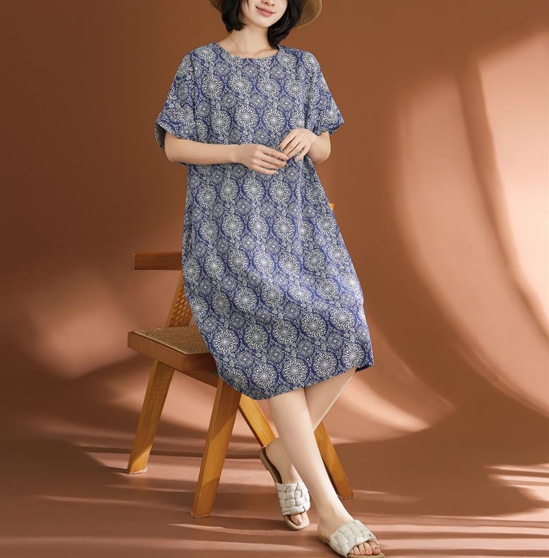 Real Shot 2026 Summer New Large Size Women's Clothing Fat MM Linen Cotton Linen Retro Literary Ethnic Style Casual Dress