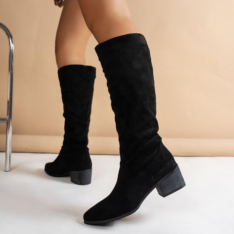 

Fashion Women Knee High Boots Autumn Winter Female Shoes Fashion Female Slip-on Folds Low Heel Round Toe Flat Long Boots Zapatos Mujer 42 чёрный