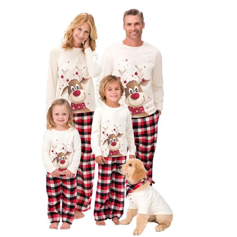 2024 Elch-Druck Eltern-Kind Weihnachts-Pyjamas - Europäisch/Amerikanischer Stil, Langärmeliges Set