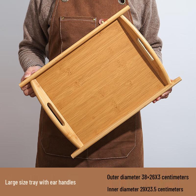 ZISIZ Large Bamboo Wood Rectangular Serving Tray with Double Handles