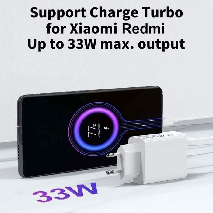 Chargeur USB 33W - E.F.Connection - Câble USB-C 6A 1M - Charge rapide - pour Redmi Note 15/Note 14Pro plus/ Note 13 15C/14C/12C