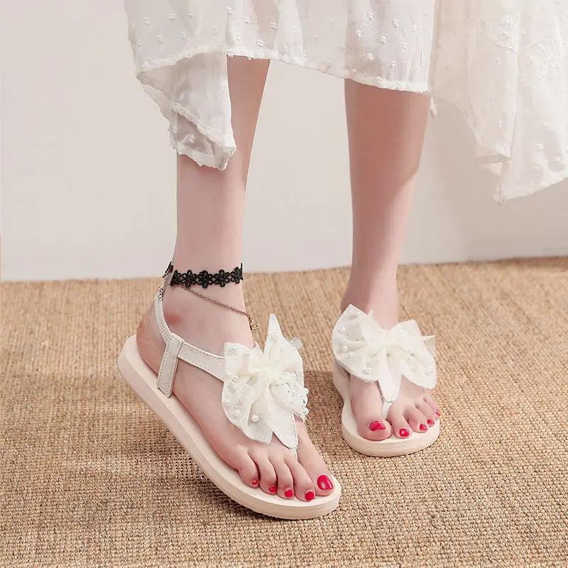 Fashion Casual Bow Open Toe Women's Sandals on Offer Low Price Original Anti Slip Hot 2025 Luxury Designer Asian Size Vip Ladies Shoes