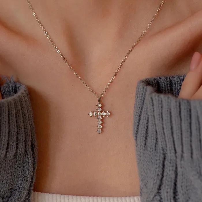 Cross Cubic Pendant Necklace (24k Plating) SHNE0039