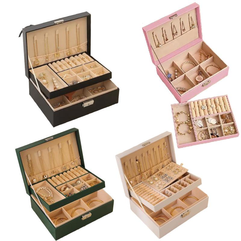 Classic Leather Jewelry Box With Multiple Layers For Elegant Storage Of Earrings Rings And Necklaces