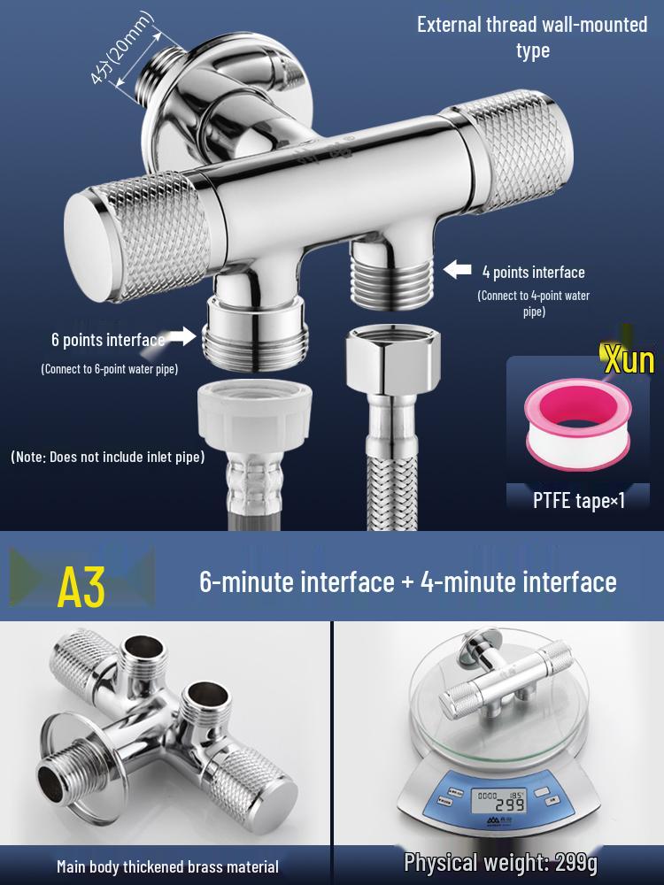 All-Copper Dual-Control Angle Valve Splitter for Toilet and Washing Machine
