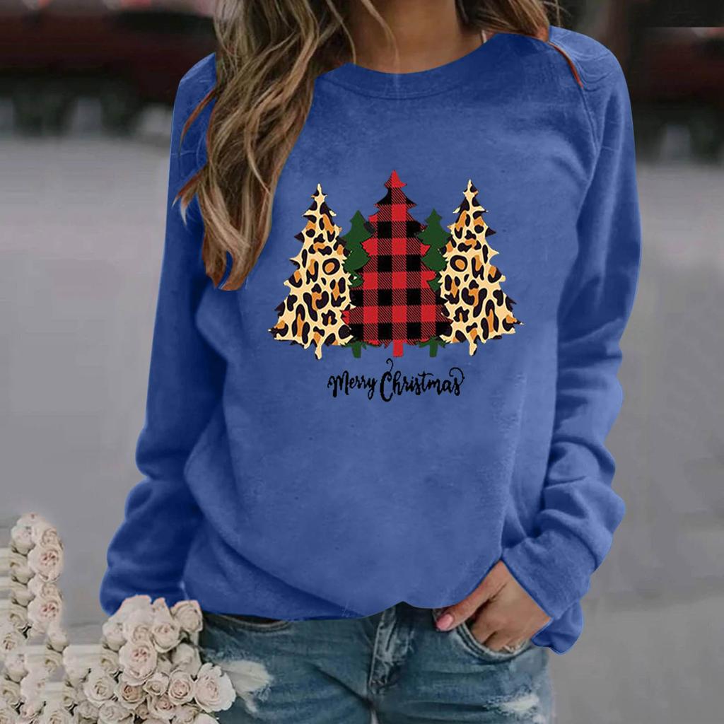 Women's Casual Fashion Christmas Print Long Sleeve O-Neck Pullover Top