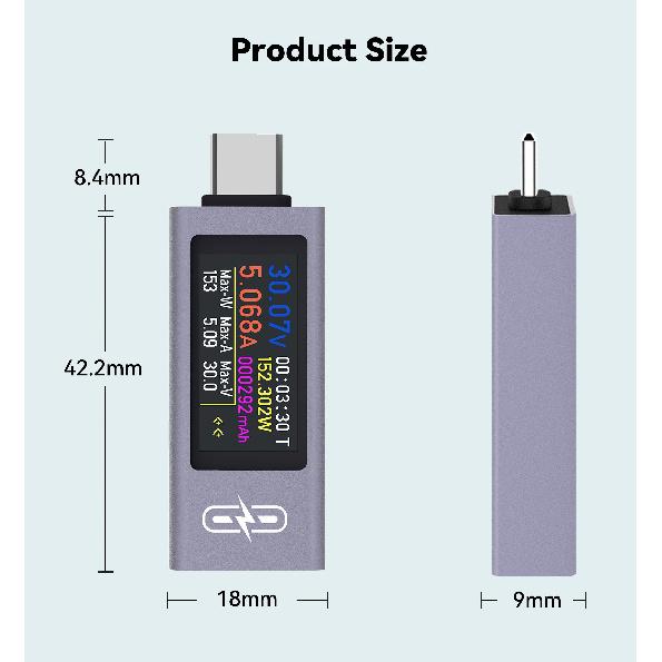 Type-C/USB Tester DC 4-30V Multi-function Digital Voltage Ammeter Power Meter Type-c Cell Phone Fast Charger Capacity Tester