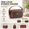 Portable Retro Bluetooth Speaker 16W High Power Stereo Sound with TWS Pairing Wireless Speaker for Home Office Travel Outdoor Use Booming Bass