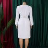YYFS Women's Fashion Spring Fall Solid Color Print Long Sleeve V-Neck High Waist Casual Dresses