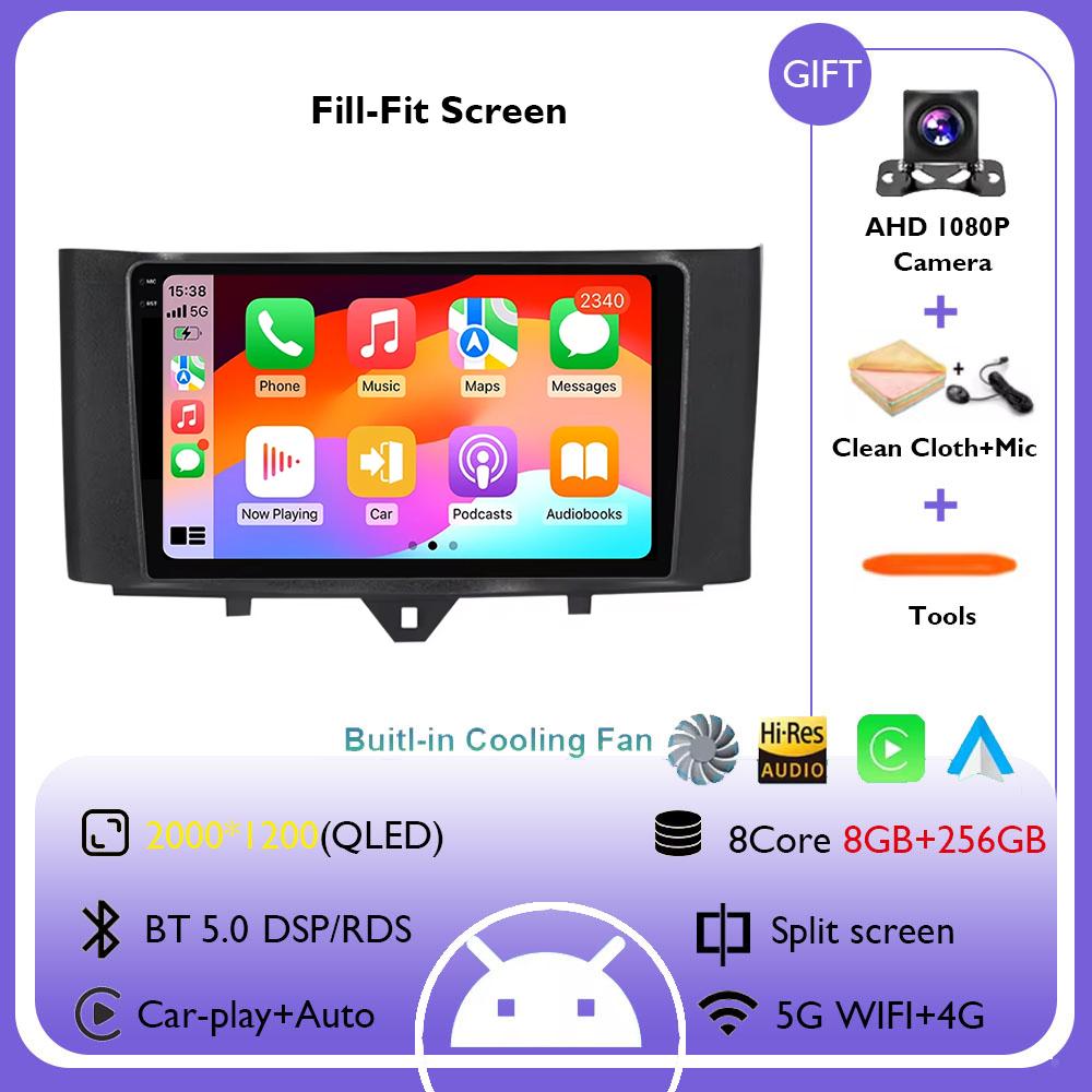 Carplay Android 14 System Car DVD Multimedia Player For Mercedes Benz Smart Fortwo 451 2011 2012 2013 2014 2015 WiFi Radio GPS