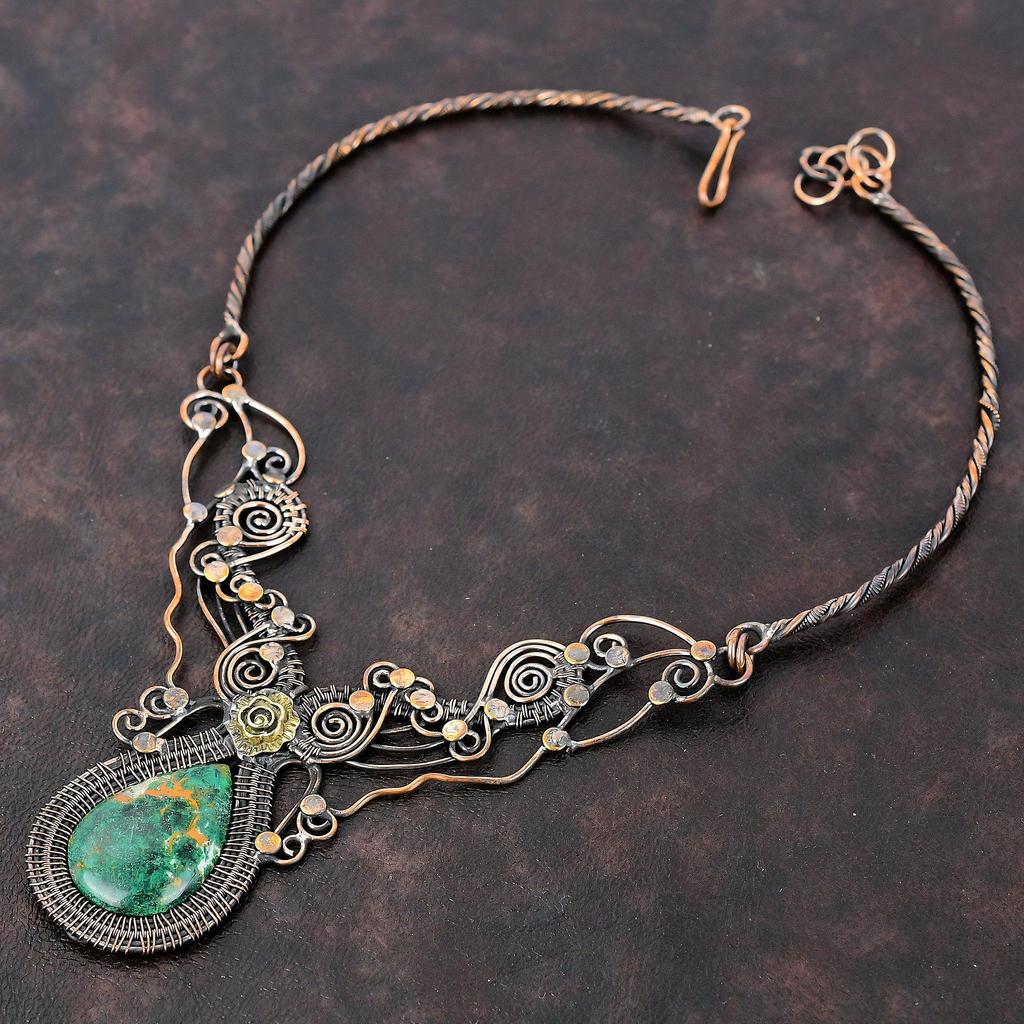 Cuprite Chrysocolla Necklace Copper Wire Wrapped Gemstone Necklace Adjustable Necklace Handmade Copper Jewelry Gift For Mom Designer Jewelry