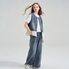 Girls' Lace Denim Vest & Wide-Leg Pants Set